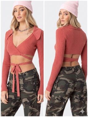 Danielle Bernstein We Wore What Wrap Knit Top Size Small Dusty Rose